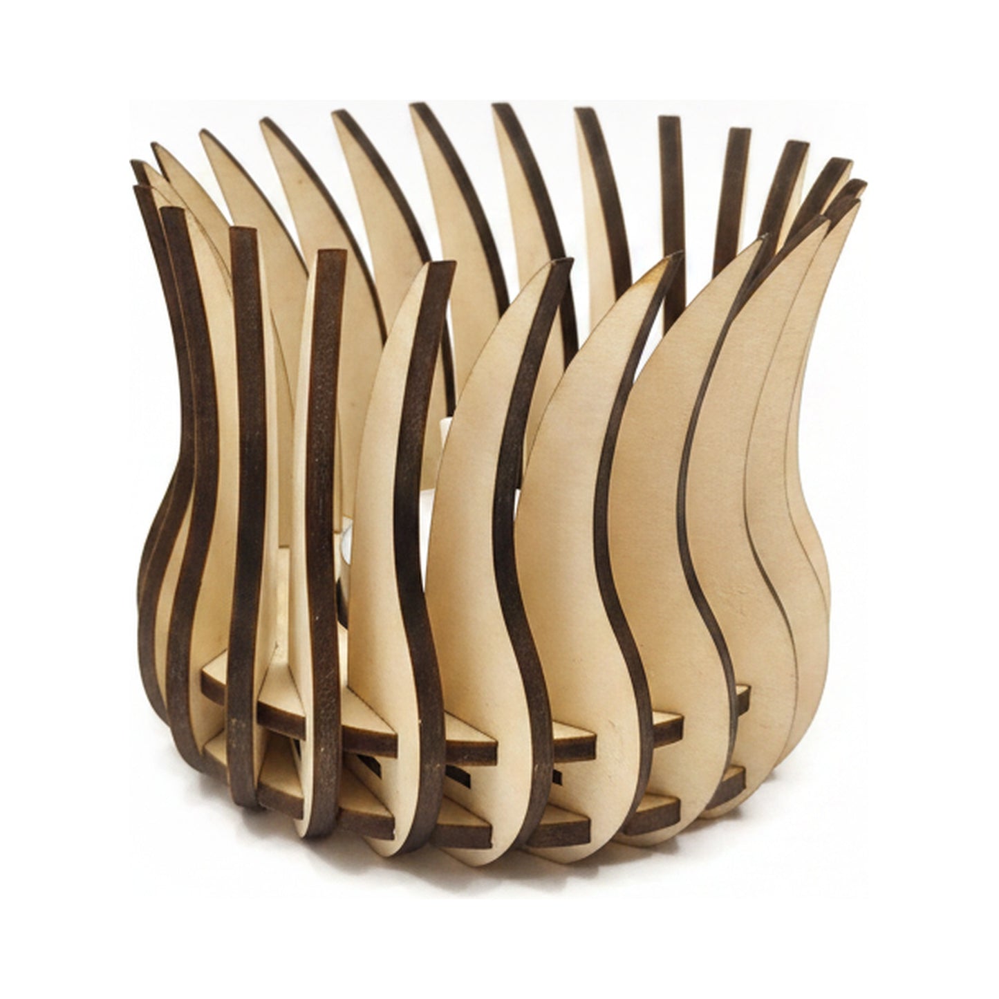 Teelichthalter Flammenspiel, helles Holz – Katalogansicht
