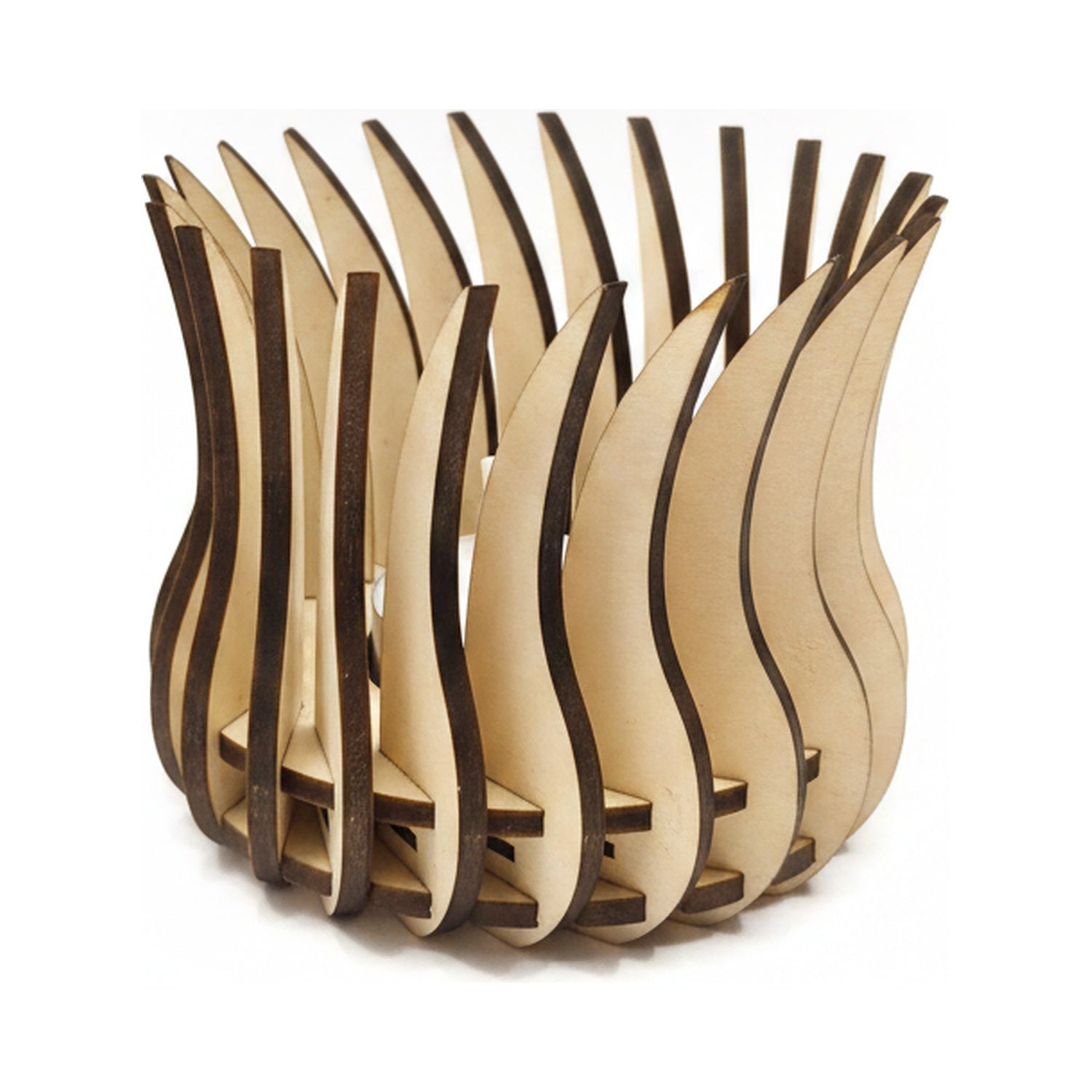 Teelichthalter Flammenspiel, helles Holz – Katalogansicht