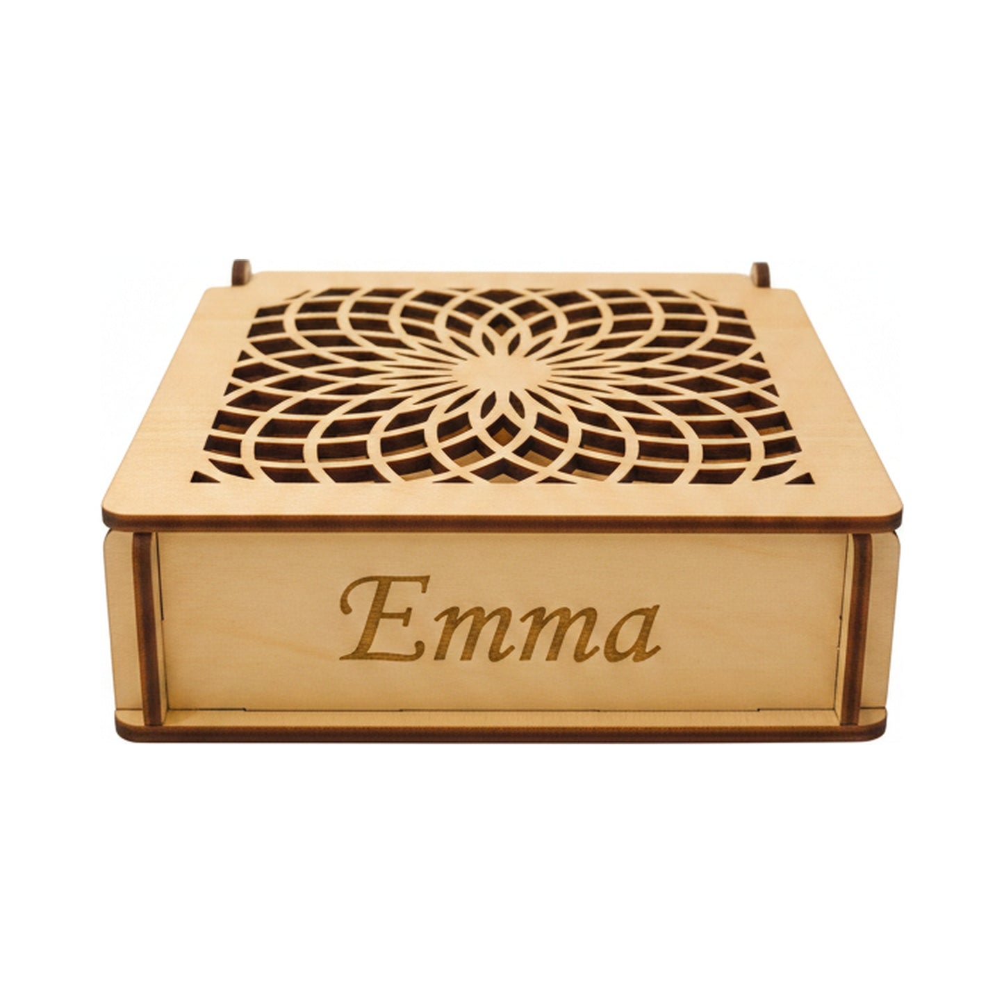 Schmuckkästchen Kaleidoskop hell mit Beispiel-Namensgravur Emma