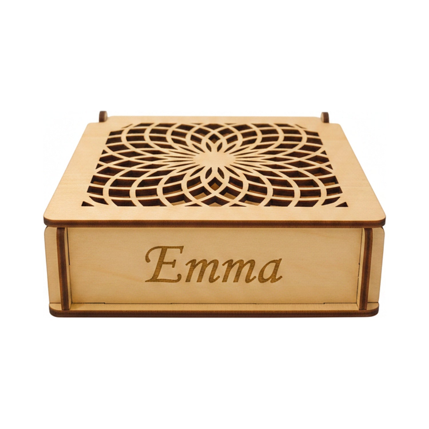 Schmuckkästchen Kaleidoskop hell mit Beispiel-Namensgravur Emma