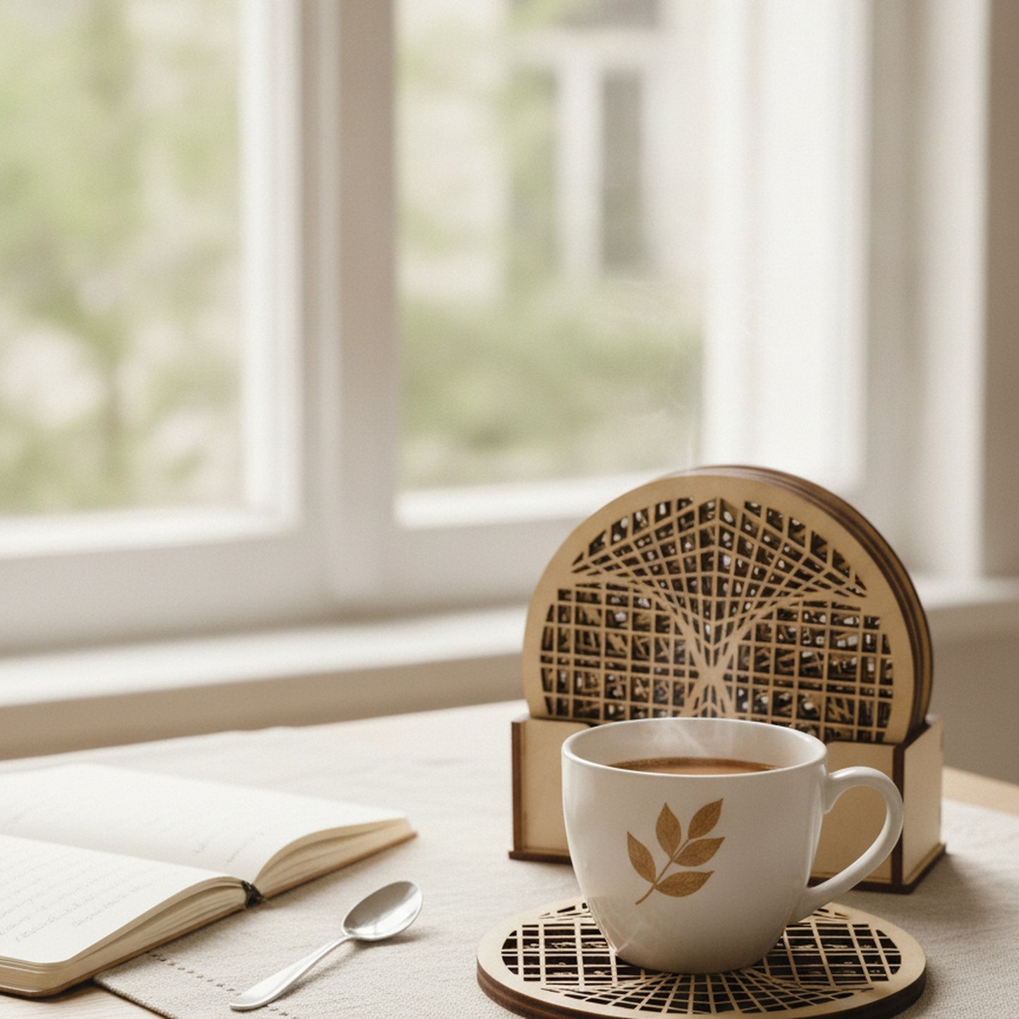 Untersetzer-Set mit Halter, Kaffeepause